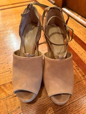 Michael Kors Blush Suede Peep-Toe Lace-Up Wedges